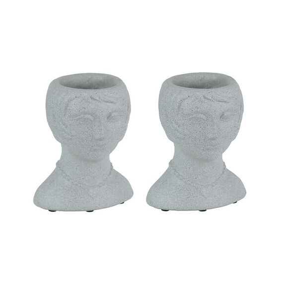 Set of 2 Roaring 20's Flapper Lady Gray Concrete Head Mini Planter 6 Inches Tall - Picture 1 of 3